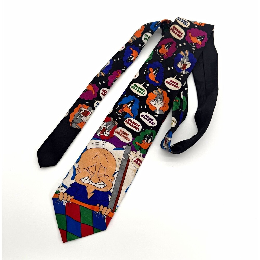 VTG 1993 Looney Tunes Mania Bugs Bunny Daffy Duck Elmer Fudd Multicolor Necktie